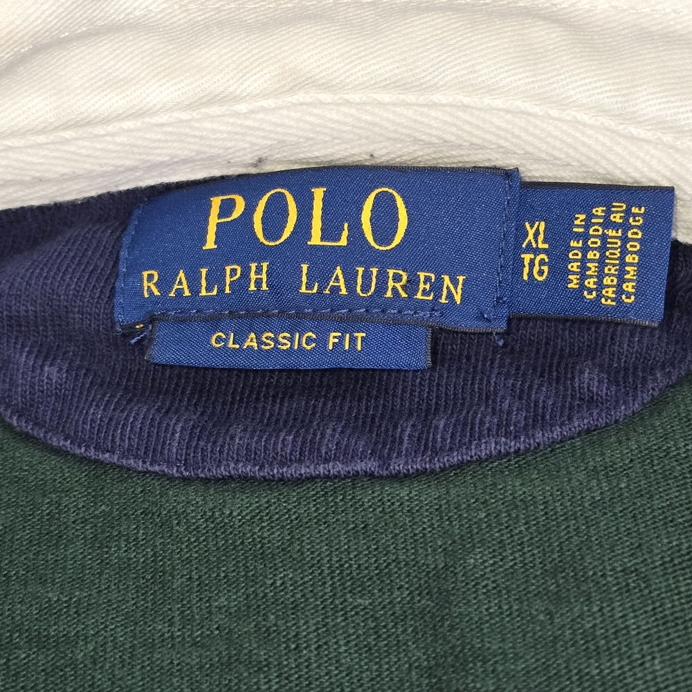Polo Ralph Lauren Iconic Rugby Striped Collared Shirt XL Green Blue - Picture 2 of 7